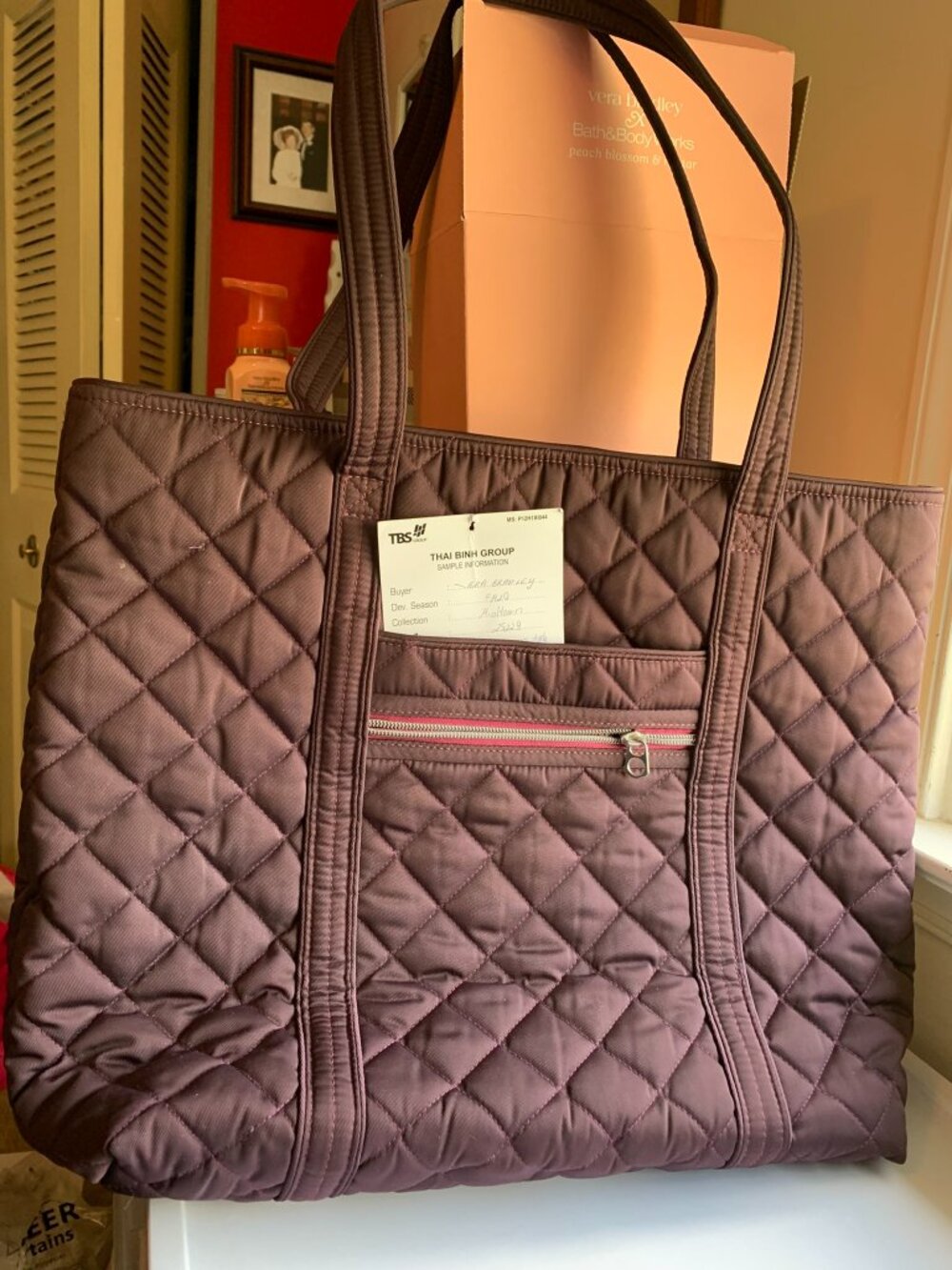 Vera Bradley large Vera Tote Performance Twill Raisin Brown custom colorway